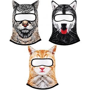 Ski Mask Cat, 3D Cat Mask, 3 Pcs Masks with Ears, Funny Ski Mask with Windproof Breathable Design for Cycling Skiing Music Fe