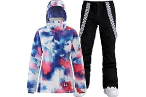 GSOU SNOW Women's Ski Jackets and Pants Set Snowboarding Snowsuit Snow Coat Hooded Waterproof Windproof