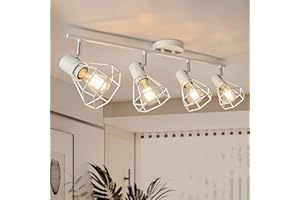 HiBay 4-Light Track Lighting, Flexible Ceiling Light Fixtures White, Metal Cage Farmhouse Spotlight Vanity Lights for Bathroom, Kitchen, Bedroom, E26 Base (Bulbs Not Included)