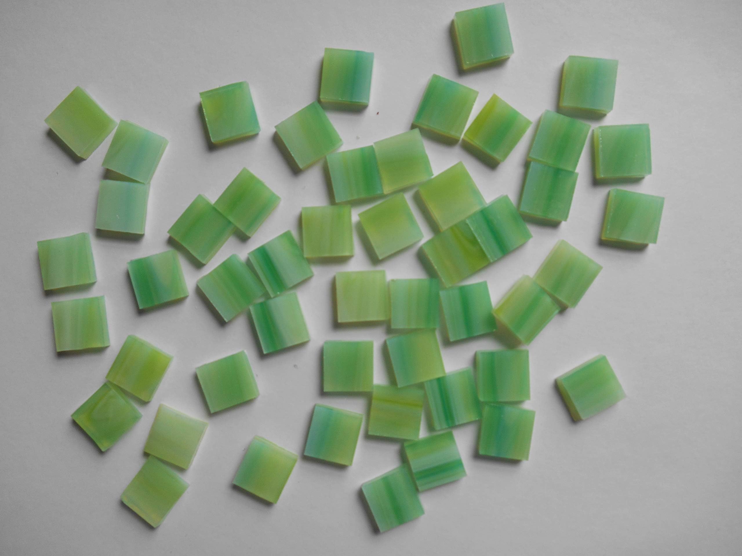 FortySevenGems 100 Pieces Stained Glass Mosaic Tiles 1/2-Inch Teal Opaque Mix Swirl Glass Textured