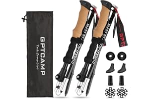 GPTCAMP Nordic Walking Stick, TPZ-1, 2pc Folding Collapsible Hiking Poles with Metal Quick Lock, Cork Handle, Lightweight 7075 Aluminum Trekking Poles for Seniors Women Men Hiking Gear