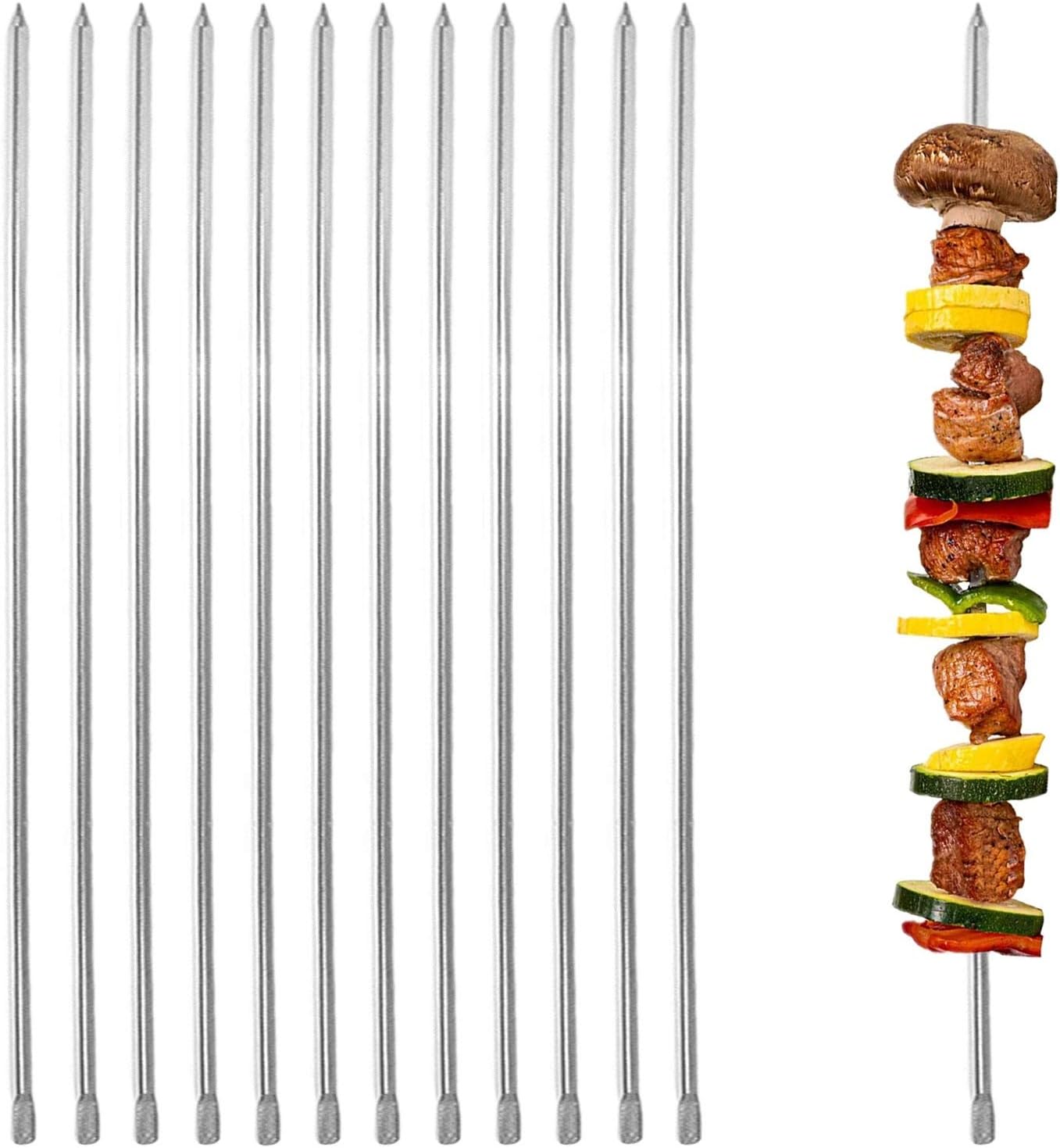 E-tex 19.7'',Set of 12,Long Metal Barbecue 4mm(0.16inch) Wide Square Kabob Skewers for Grilling,BBQ,Stainless Steel Shish Kabab Reusable Koubideh Stick Kebab Skewers