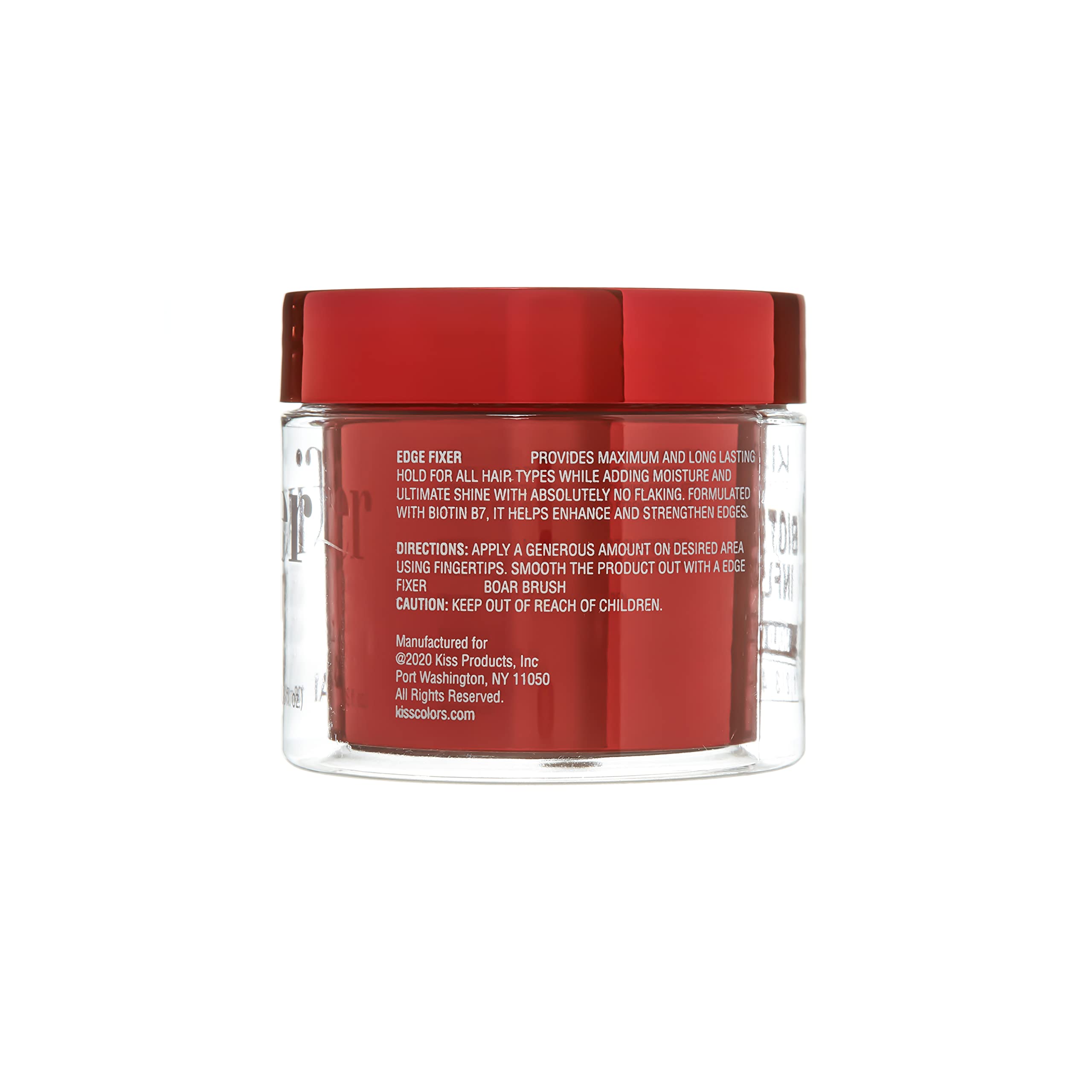 KISS COLORS & CARE Maximum Hold Edge Fixer, Non-Greasy Gel Formula Infused With Biotin B7, 24 Hour Hold, ‘Strawberry Acai’ Scented, 3.38 Fl. Oz. (100 ml)