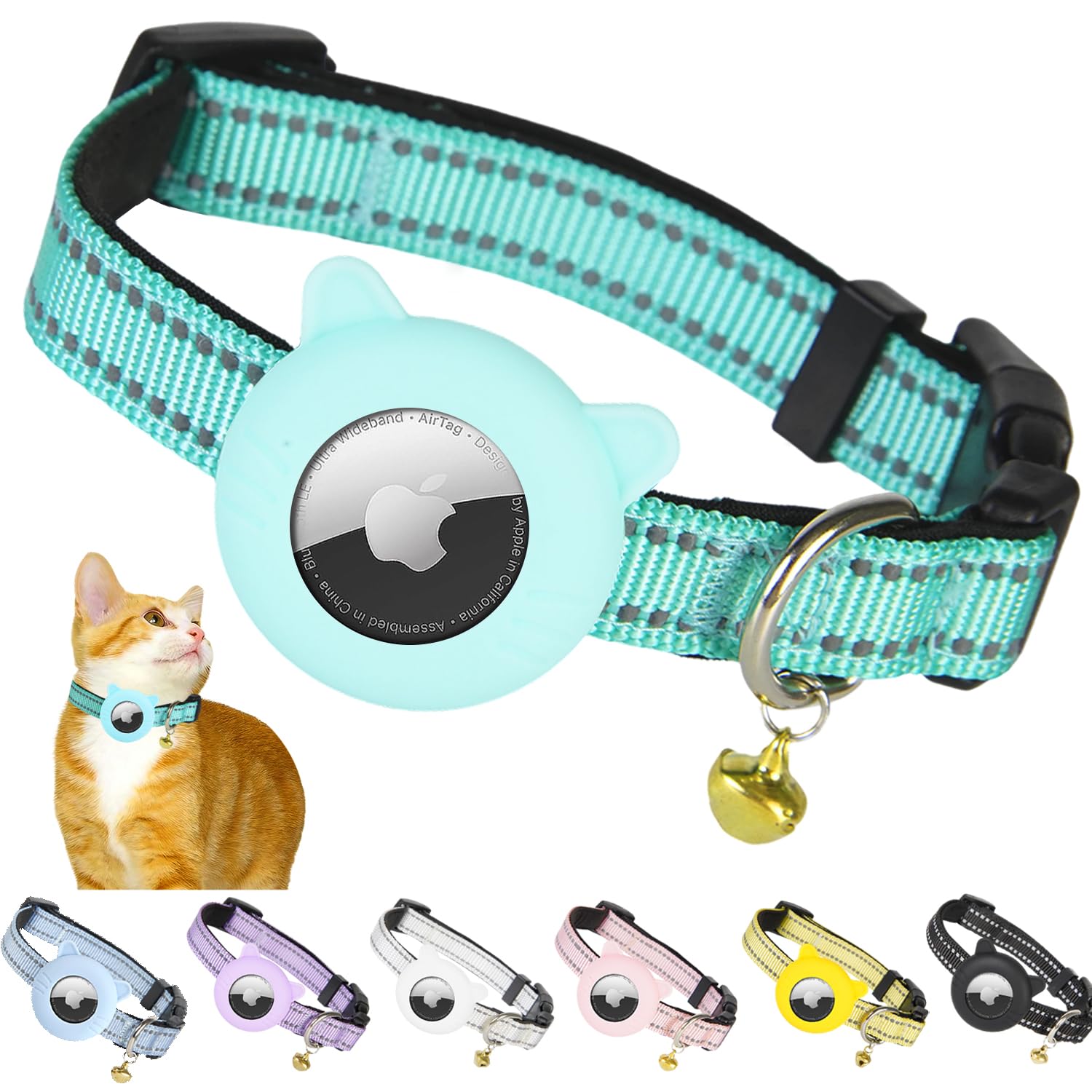 Photo 1 of **AIR TAG NOT INCLUDED**BXPAW Airtag Cat Collar,Reflective Cat Tracker Collar with Air Tag Holder and Safety Elastic Band,Breakaway GPS Collars for Girl Boy Cats,Kittens and Puppies (Green, Extra Small) x3