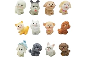 Pinenjoy 12Pcs Mini Dog Figurines 1inch Cartoon Tiny Puppy Figures Cute Miniature Resin Cake Toppers for DIY Fairy Garden Dollhouse Birthday Decorations