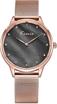 Alienwork Reloj Mujer Oro Rosa Banda de Malla Metálica Gris ...