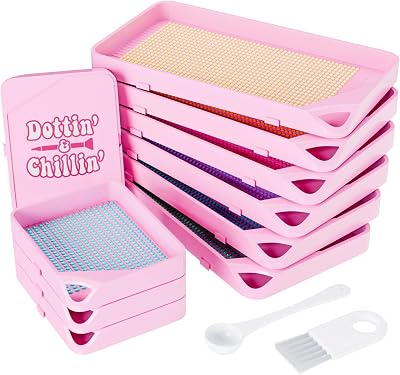 ARTDOT 10-Piece Interlocking Diamond Art Trays Pink 6 Large 4 Small