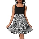 Floerns Girl's Floral Patchwork A Line Tank Dress Square Neck Sleeveless Short Dresses