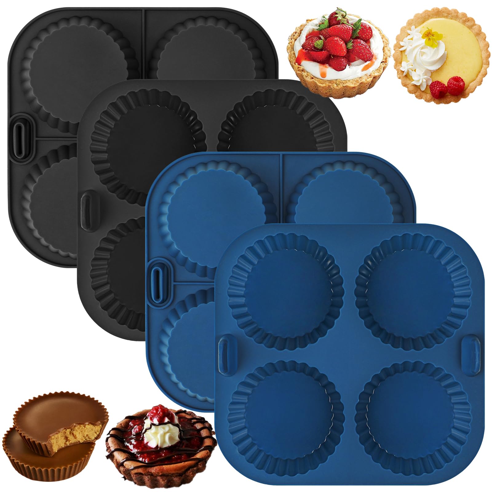 webake Mini Tart Tins for Air Fryer 4 Pcs 3 inch Silicone Quiche Mould Tart Pan Quiche Tins Tartlet Moulds Airfryer Baking Mould