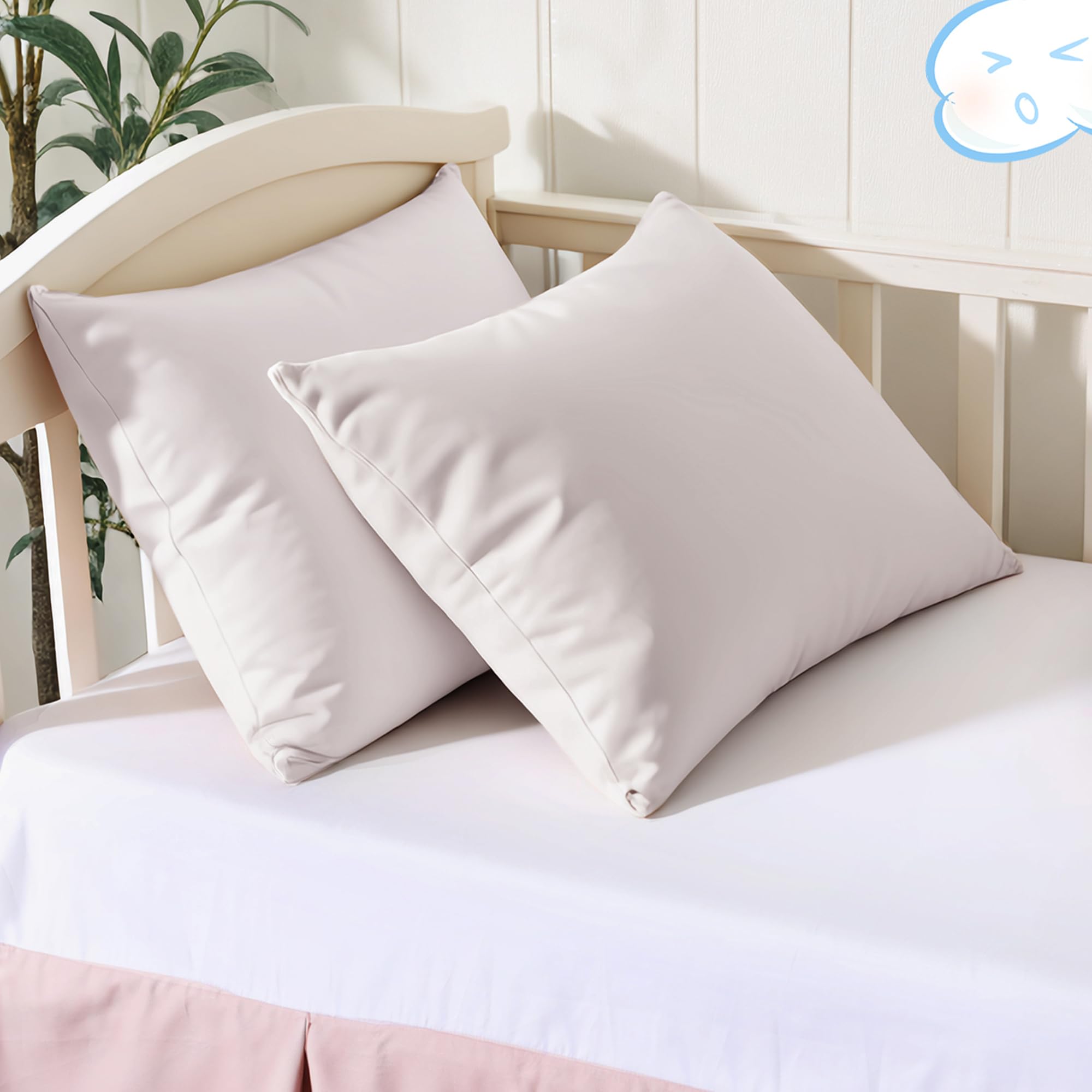 Photo 1 of 100% Cotton Toddler Pillow Protectors with Invisible Zipper, 600 Thread Count Sateen Wave Soft Breathable Hypoallergenic Nursery Pillowcases for Kids, 13x18 Inches, Set of 2