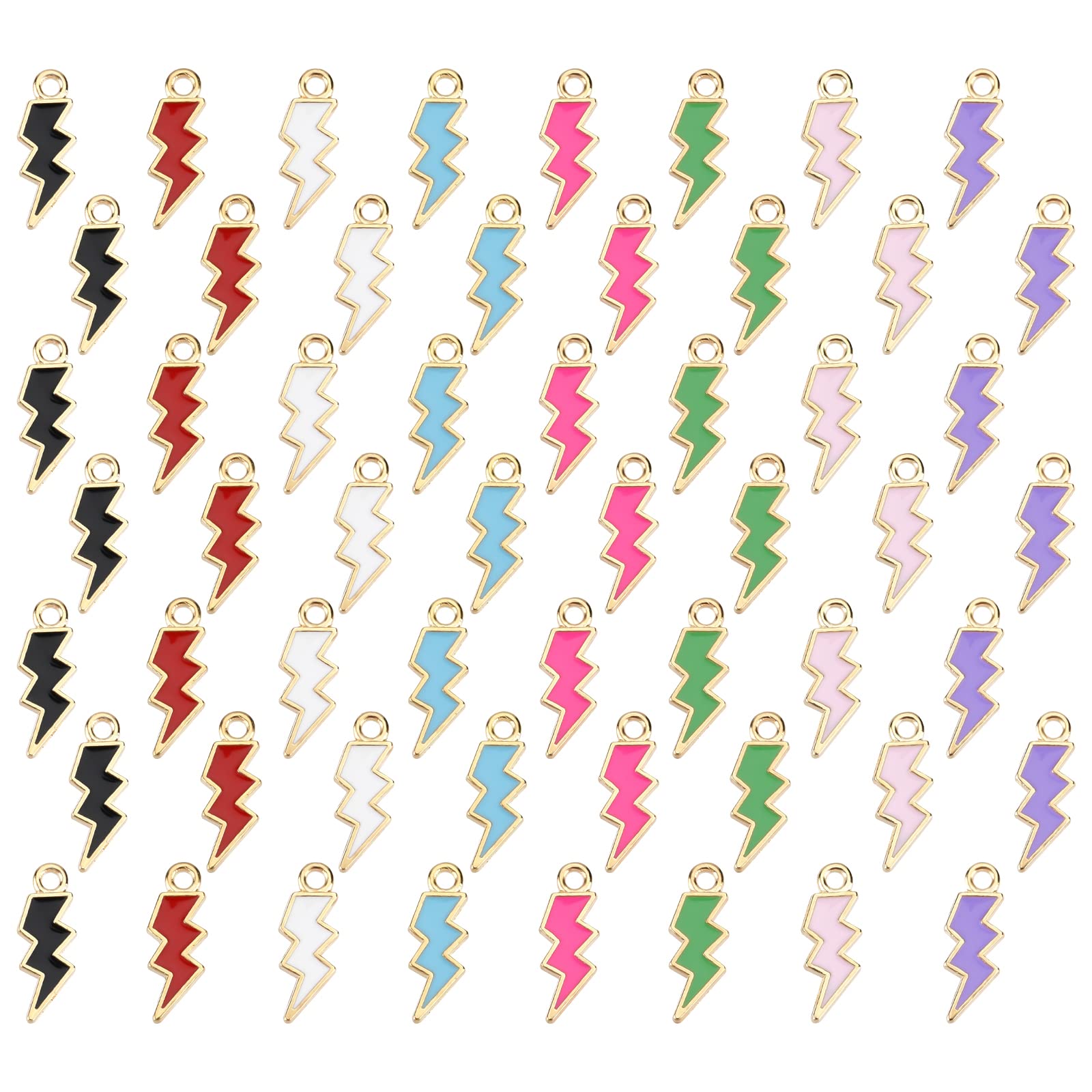 PH PandaHall 80pcs Lightning Bolt Charm Enamel Pendants, 8 Colors Light Gold Plated Alloy Thunder Lightning Bolt Flash Shape Charm for Keychain Keyring Jewellery Making, 20X7mm Hole:2mm