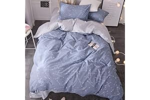 HighBuy Soft Cotton Twin Duvet Cover Blue Constellation Twin Size Bedding Sets Aesthetic Galaxy Reversible Stripe Comforter Cover,3 Piece Kids Teens Planet Bed Twin,Comfortable,Zipper Ties