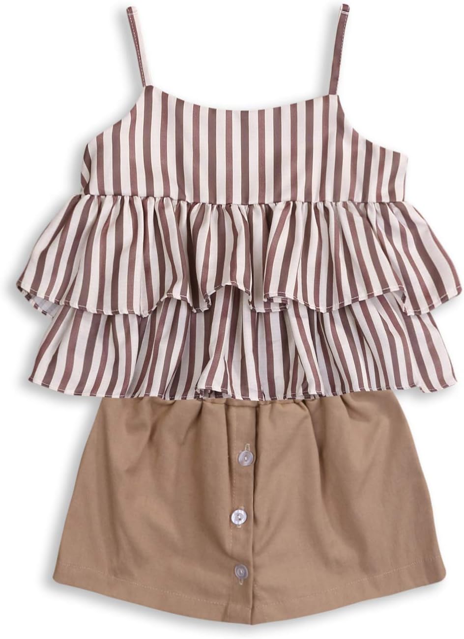 Baby Girl Halter Outfit Striped Ruffle Sleeveless Top + Shorts Set 2Pcs Clothes (Yellow, 2-3 Years)