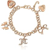 Juicy Couture Bracelet 7-7.5", Goldtone Charm Bracelets for Women with 6 Different Charms Featuring Clear Stones