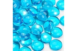 RUOJAS 10LB Ocean Blue Flat Glass Marbles for Vases, Gemstone Beads Vase Filler Decorative Glass Pebbles for Fish Tank, DIY Crafts, Aquarium Decor Rocks