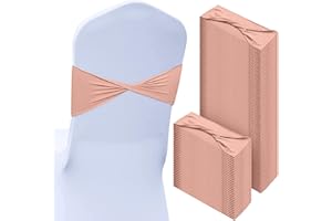 CHENGU 100 Pcs Spandex Chair Sashes Plain Bow Wedding Royal Chair Bands Without Buckle Birthday Decorations Elastic Ties Spandex Slider Sashes for Events Party Ceremony(Rose Gold)