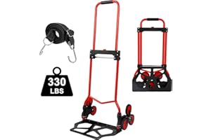 Foldable 6-Wheel Stair Climbing Dolly - 180Lbs Capacity, Telescopic Handle & Bungee Cord - Portable Hand Truck for Stairs, Mo