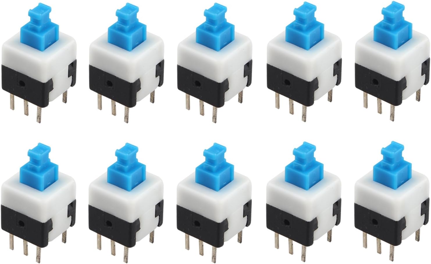 HALJIA 10pcs 6 Pin Self-locking Switch Push Button Switches DPDT 8 x 8mm, Blue