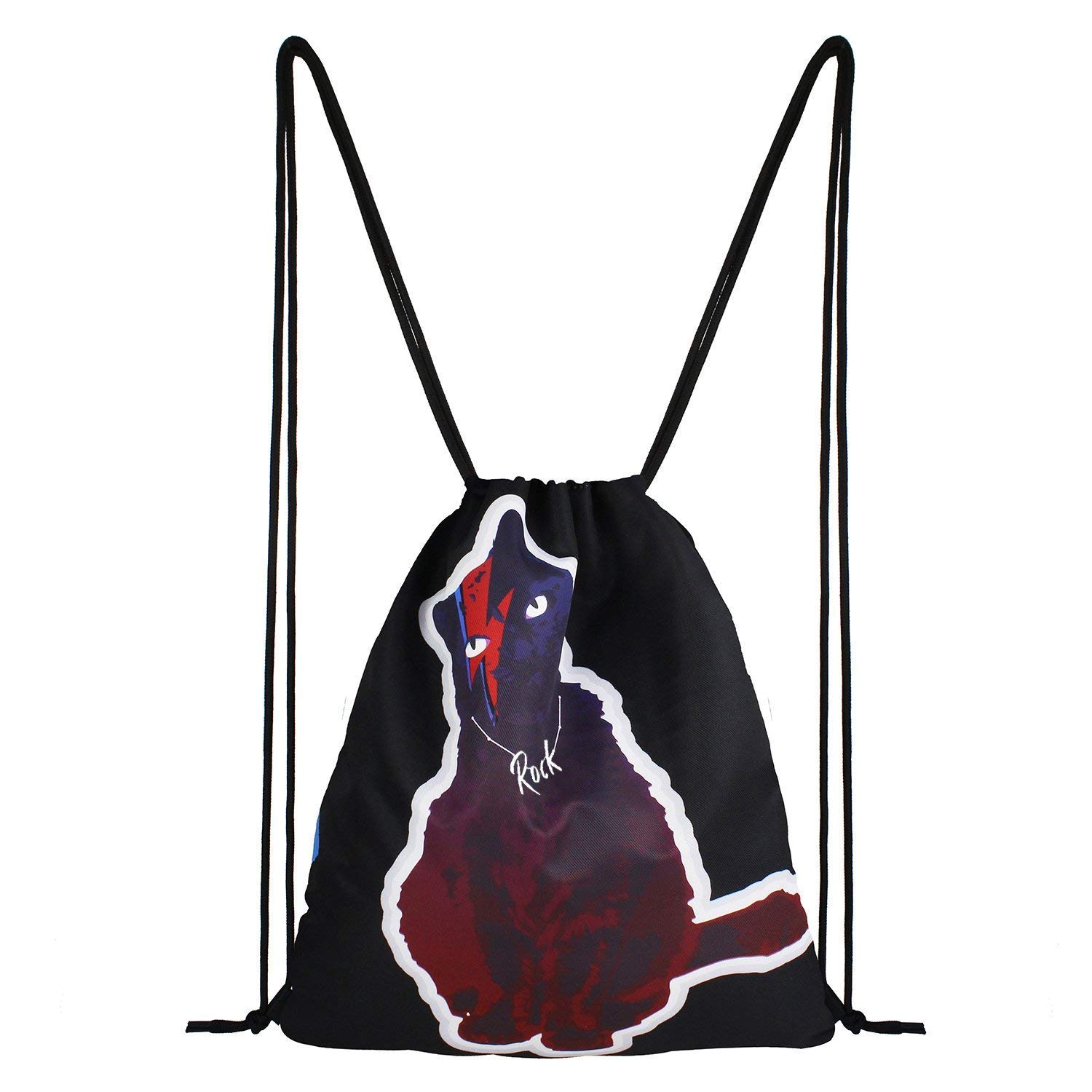 True Holiday Waterproof Fabric Drawstring Bag Backpack Double-sided for Girls and Boys to Gym Sports Trip Swimming School (cat)