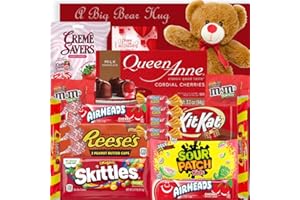 MUCHAI INNOVATIONS Valentines Day Care Package Basket | Teddy Bear Candy Chocolate Gift Box | Reeses Skittles Airhears Sour Patch KitKat M&M Starburst Jolly Rancher Creme Savers DumDum Cherries | Lover Her Girl Friend Kids (Bear)