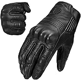 ILM Goatskin Leather Motorcycle Motorbike Powersports Racing Gloves Touchscreen for Men and Women Model DN01(L, Black Unperforated)