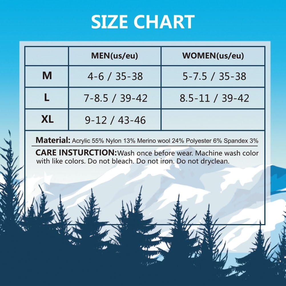 ZIONOR Ski Snow Socks High Knee Merino Wool Warm Plush Padded Elastic Fast Dry for Men Women Skiing Snowboarding : Clothing