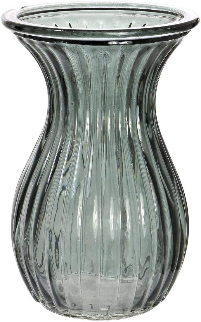AngraveHome Small Charcoal Grey Ribbed Posy Glass Flower Vase Jar (14cm