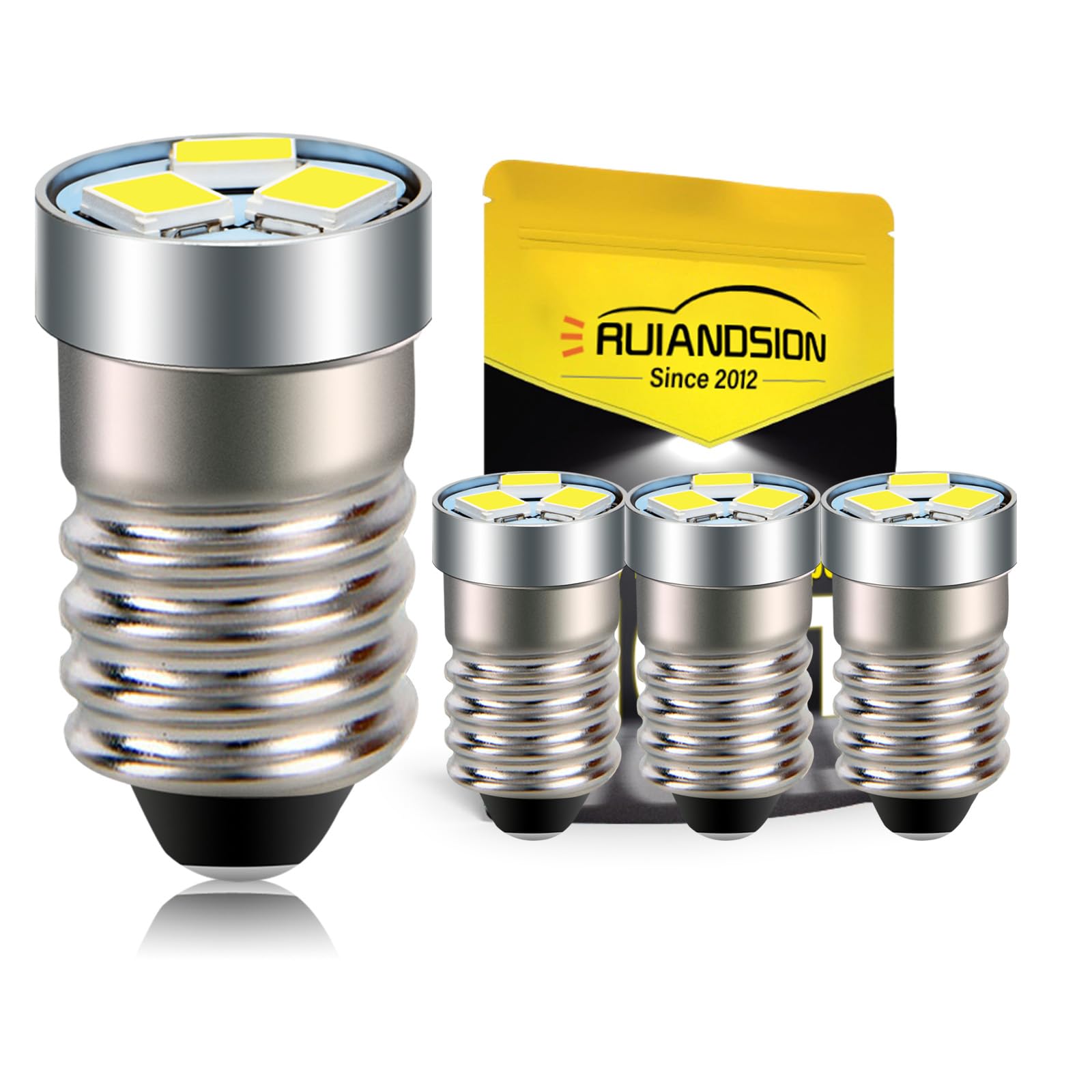 Ruiandsion 4pcs 6V E10 LED Bulb 3030 3SMD White LED Replacement Bulb Upgrade for Headlamps Flashlights Torch LightNon-Polarity (3V)