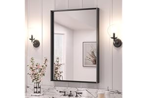 TETOTE Black Framed Bathroom Mirror for Over Sink 22 x 30 Inch Rectangle Matte Black Metal Frame Bathroom Vanity Mirror for Wall, Modern Farmhouse Rectangular Mirror Over Sink (Horizontal/Vertical)