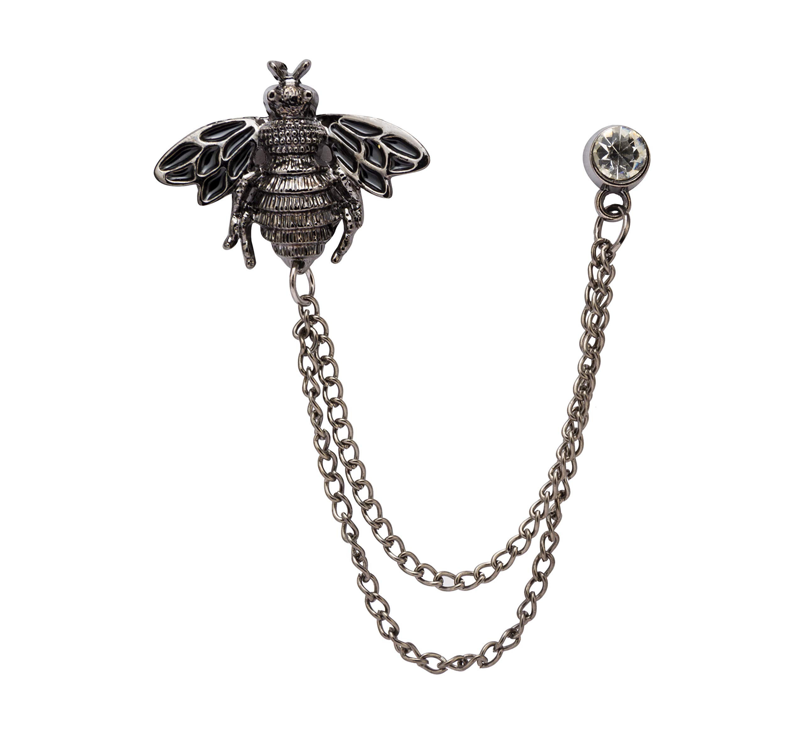 Brooch Lapel Pin for Men Black Bee with Hanging Chain Lapel Pin Badge Coat Suit Wedding Gift Party Shirt Collar Accessories