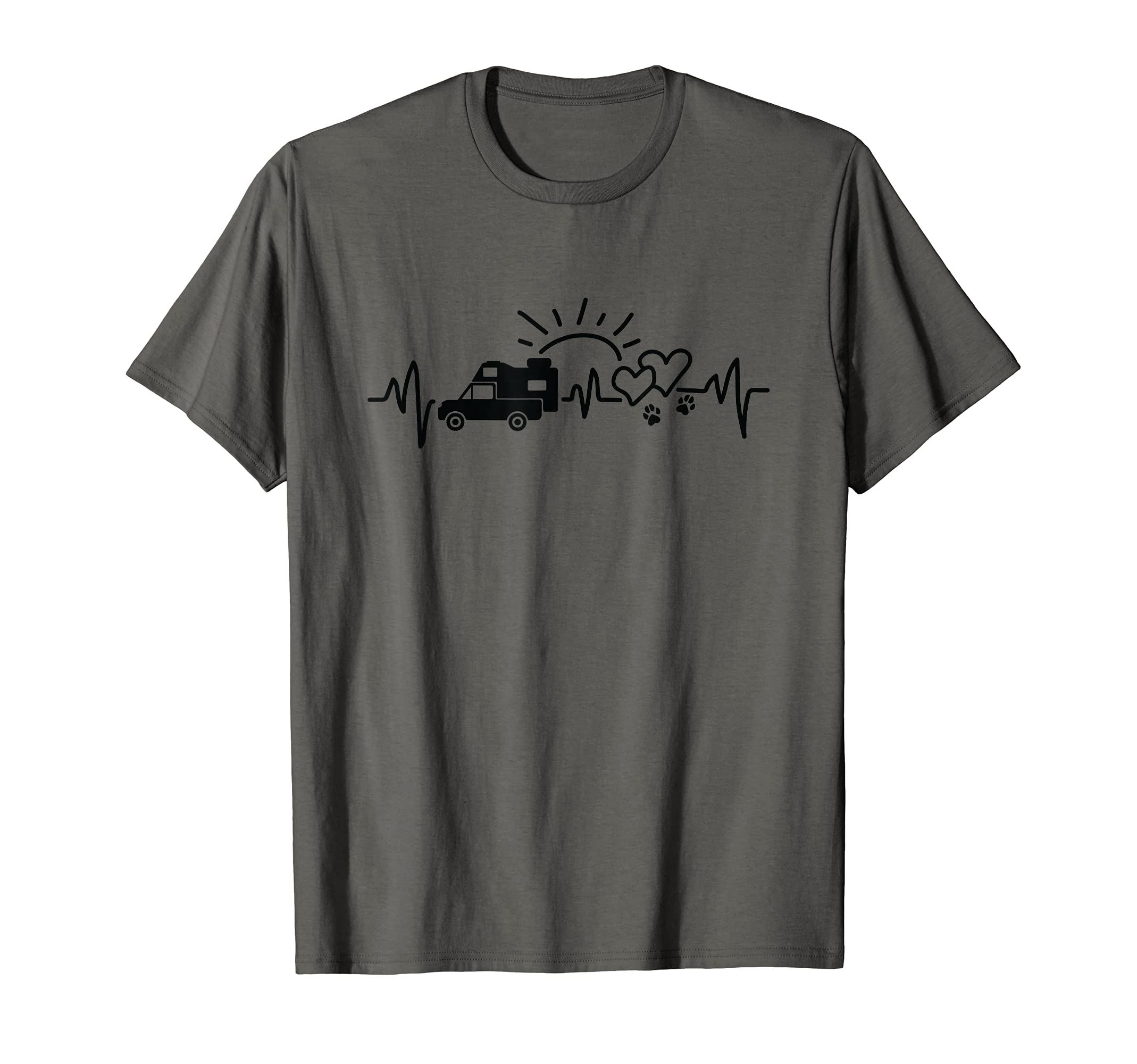Pickup Truck Camping Heartbeat With Dog Paw Motorhome T-Shirt