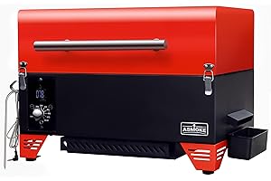 ASMOKE Portable Pellet Smoker Grill - AS350 256 sq. Pellet Smoker Grill w/Meat Probe, ASCA System™ Pellet Grill, Easy to Clean Portable Smoker, Auto Temp Control 8-In-1 Small Table Top Smoker, Red
