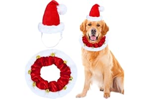 GOYOSWA Dog Christmas Outfit, Dog Santa Hat Christmas Collar with Bells Ornaments Holiday Outfit Costume Clothes for Small Medium Large Dogs Pets (Large)