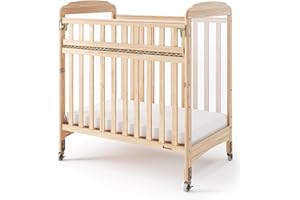 Foundations Serenity SafeReach Compact Wooden Crib with Commercial Grade Casters, Clear End Panels for Child Visibility, Incl
