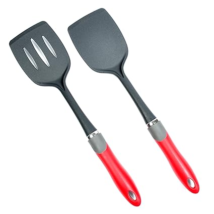 Latest 2-pc Kitchen Spatula Set - Lifetime Replacement Warranty - Multipurpose Solid And Slotted Spatulas -Nylon Utensils That Never Scratch Nonstick, Enamel, Teflon, Glass And Pyrex Pots And Pans