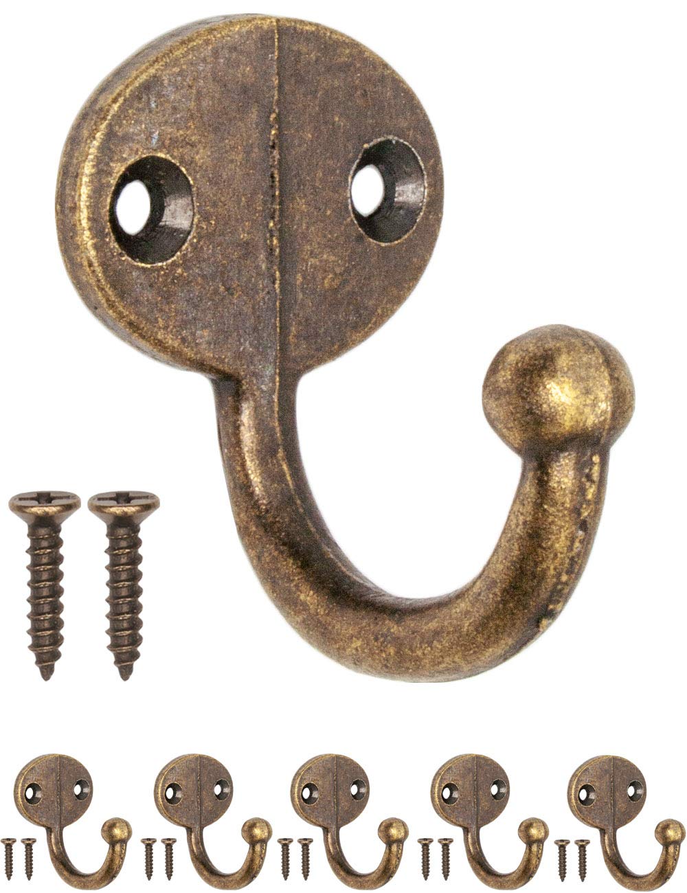 Fuxxer® 5 x classic coat hooks, towel hooks, bronze design, oval, 37 x 22 mm, set of 5