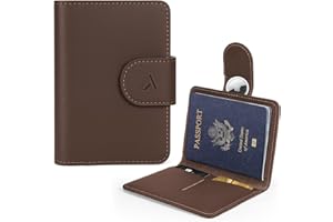 ALLIVE Passport Holder for Travel, Genuine Leather Passport Holder with AirTag Hidden, Rfid Passport Cover Travel Wallet for Airport Essentials, Travel Must Haves Gifts (Coffee Brown)