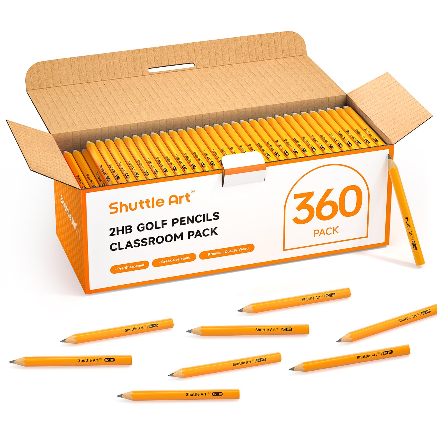 Shuttle Art 360 Pack #2 HB Mini Golf Pencils, Wooden Graphite Pencils for School & Office, Pre-Sharpened Bulk Pack for Kids & Teachers
