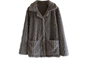 Bed Jackets for Women Men Fuzzy Fleece Button Up Loungewear Pajama Tops Soft Warm Sleepwear Winter Coat with Pockets