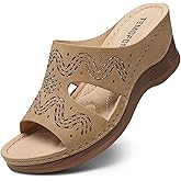 TEMOFON Women Wedge Sandals Summer: Walking Comfortable - Tan Platform Womens Casual Sandal - Dressy Sandals Wide Size 6