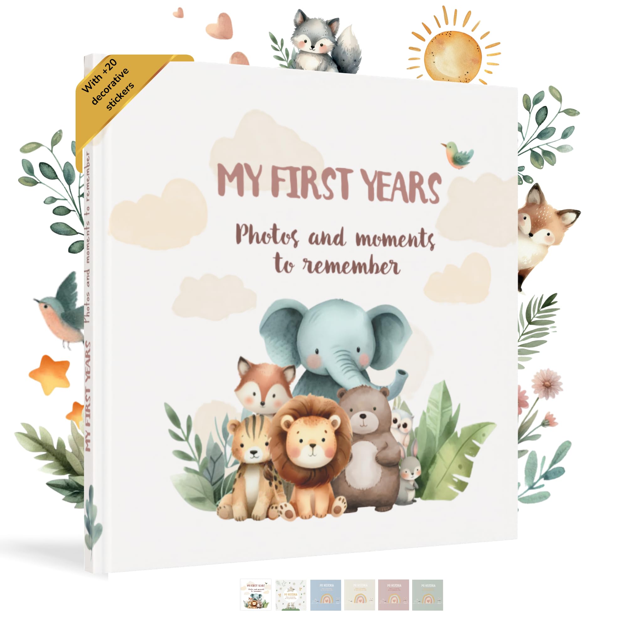 HuBorns - Baby Memory Book & Record Book, 50+ Pages and Stickers, Gifts & Essentials for Newborn, Neutral Keepsake for Boys & Girls, Baby Shower Gifts for Mum