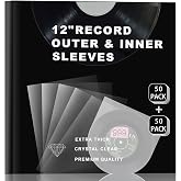 ZOLEF 100 12" anti static Vinyl Record Sleeves Combo Pack (50x 3mil Outer &amp; 50x Inner Round Bottom), vinyl protective Crystal Clear Fit for Single &amp; Double Lp Album Collection