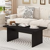 BON AUGURE Black Coffee Table, 43 Inch Fluted Living Room Tables, Modern | Wood coffee tables for living room, apartment and office, spacious tabletop center table, mid-century modern cocktail table