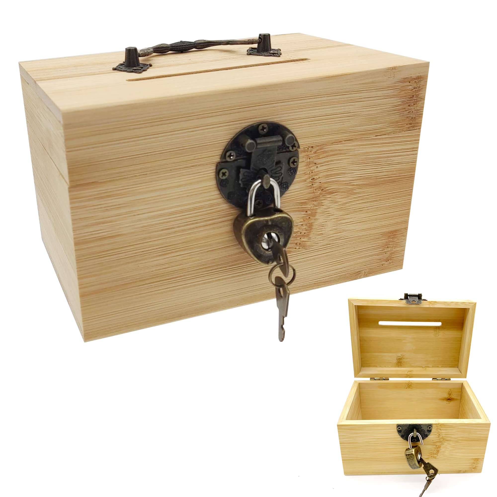 HAOBIN Wooden Treasure Chest Chest Storage Box Wooden Treasure Chest Chest Money Box Padlock with Lock for Painting Wooden Treasure Chest