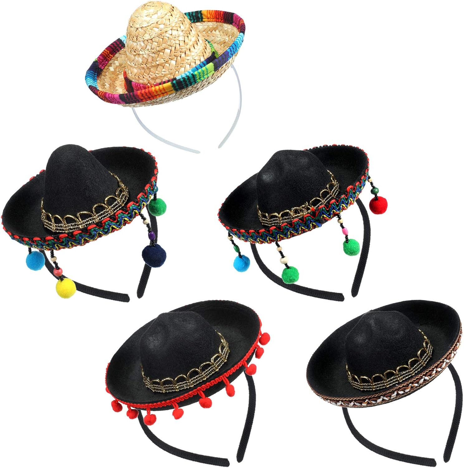 5 Piece Cinco De Mayo Sombrero Hats Mini Mexican Party Hat with Fiesta Fabric and Straw for Birthday Weddings Party Cinco de Mayo Day of The Dead Dia De Muertos Themes Wedding Luau Event Decorations: Clothing