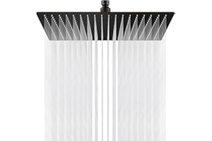 Midanya Rainfall Shower Head Square Stainless Steel Rain Showerhead High Pressure Waterfall Crackproof Coverage with Silicone Nozzle 1/16" Ultra Thin Design Swivel Connector,Oil-Rubbed Bronze 16 Inch