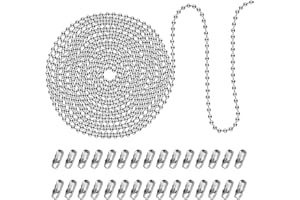 6M/20 Feet Ball Bead Chain, 3.2mm Beaded Pull Chain Extension with 30pcs Connector, Ball Chain Keychains, Dog Tag Chain, 304 
