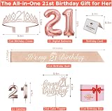 Amosking 21st Birthday Decorations for Her Sash Crown Cake Topper Balloons Kit view 6