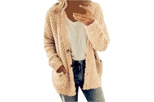 BAXLIMEK Fuzzy Sherpa Cardigan for Women,2023 Fall Winter Trendy Plain Button Down Fluffy Fur Coats Soft Long Sleeve Jackets