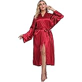 Women's Plus Size Satin Kimono Robes Long Silky Bathrobe Lightweight Sleepwear Wedding Dressing Gown
